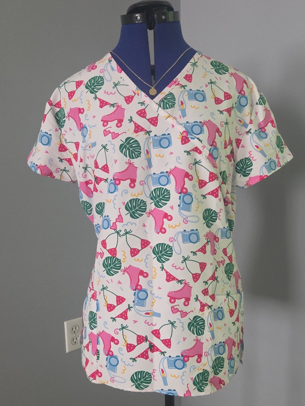 Women’s Printed V-Neck Tunic Top - Pink Multi
